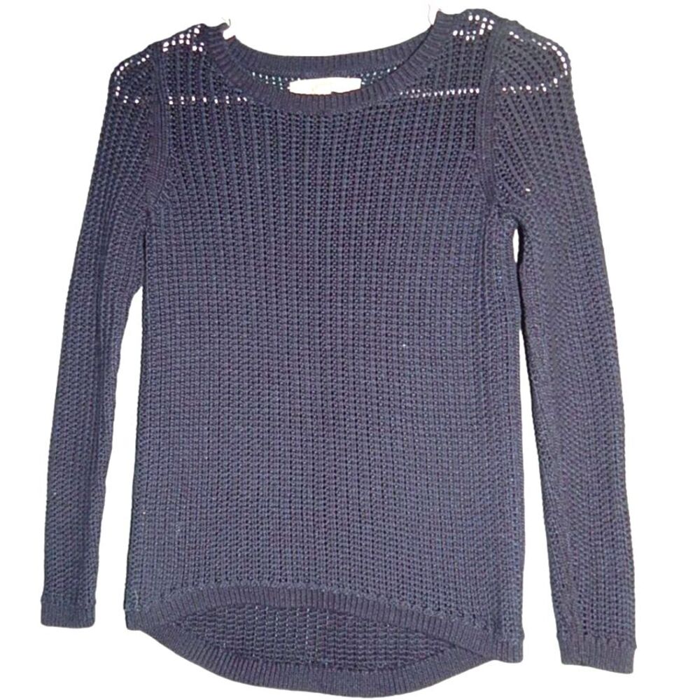 Ann Taylor Loft XXS Petite Navy Chunky Knit Hi‑Low Tunic Sweater